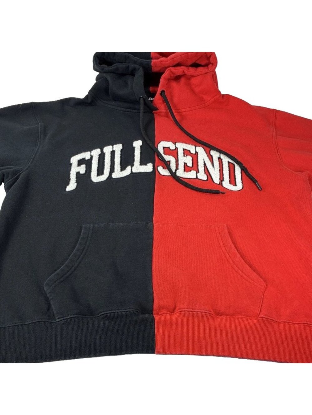 FULL SEND Hoodie Mens L Colorblock Red Black Fleece Pullover Sweatshirt Logo